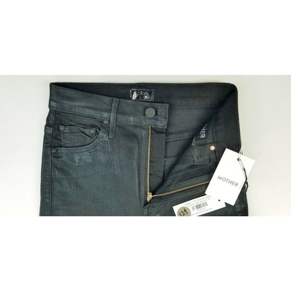 Mother 25X27 Women's Black The Swooner Ankle Wet Paint Denim Logo Tag Jeans USA - Picture 12 of 16